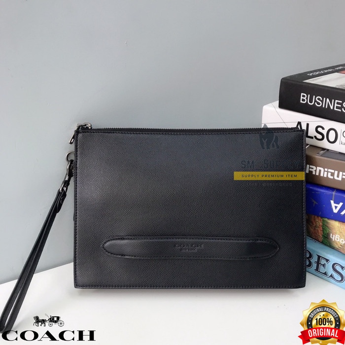 Clutch Pria Tas Pria Coach Cltuch Pouch Men Structured Pouch Black Plain