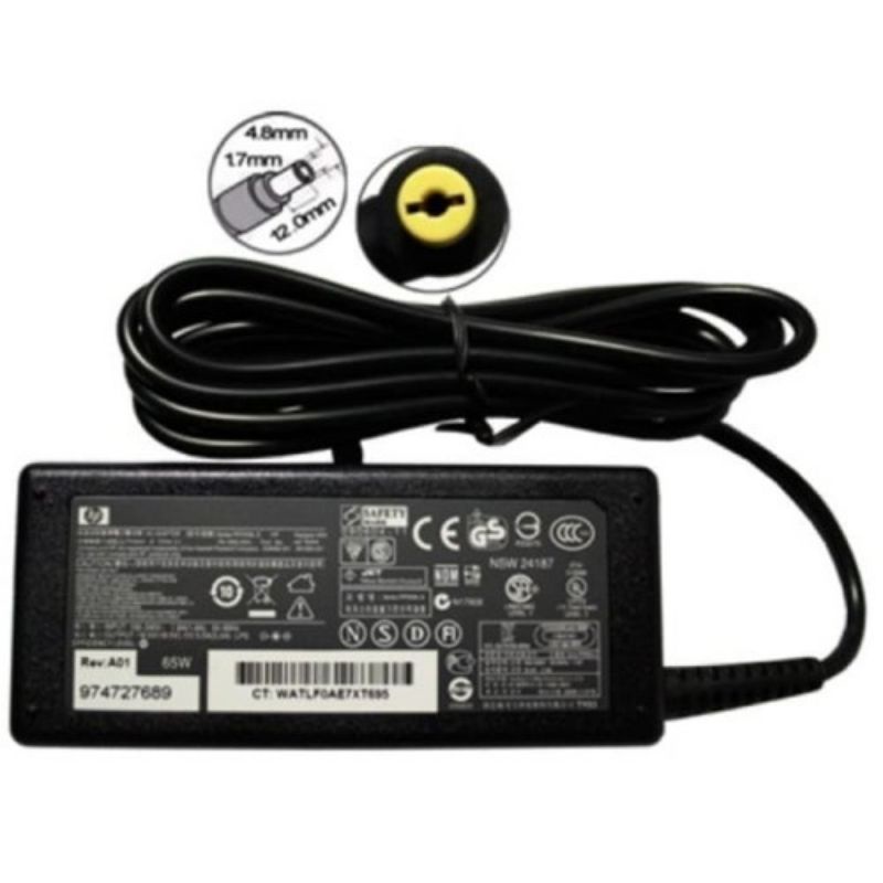 Adaptor/Charger HP Pavilion Compaq Presario V3000 V3700 Dv2000 18.5 3.5a Dc1.7 COLOKAN KUNING ORIGINAL