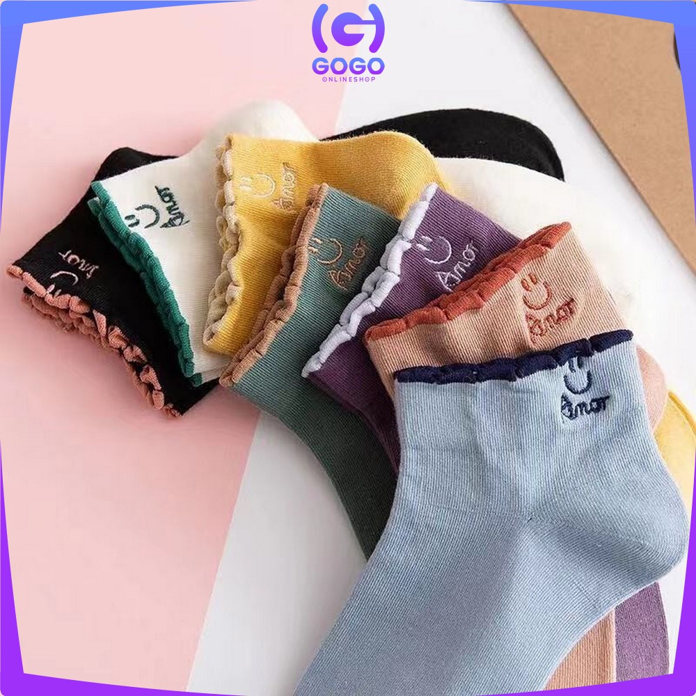 GOGO-P254 Kaos Kaki Pendek Unisex Pria Wanita Motif Smile Boneka Emoji Semata Kaki Kaoskaki Pendek Wanita Ankle Socks