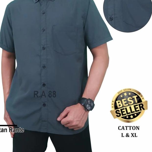 kemeja pria lengan pendek kuning polos + Baju Kemeja Pria Slimfit - Hitam, L