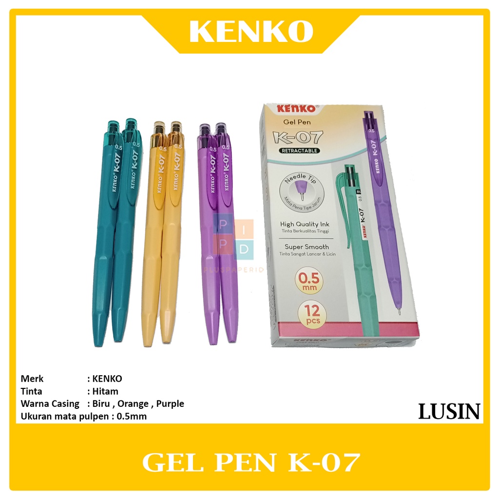 

KENKO - Gel Pen Retractable K - 07 Black - Pulpen Gel Hitam - Lusin