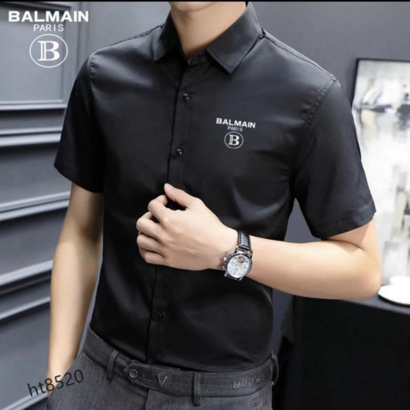 Kemeja Pendek Pria Bal*main Slimfit Mirror Quality (1:1 ORIGINAL)