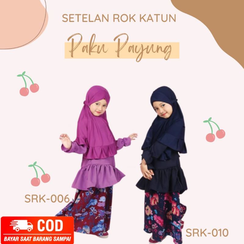 PAKU PAYUNG SETELAN ROK MUSLIM SET JILBAB ANAK BALITA CEWEK USIA 2-3 TAHUN BAJU MUSLIM BAYI ATASAN T