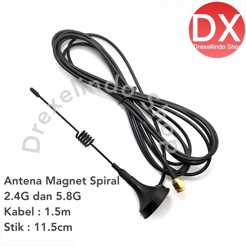 Antena Spiral magnet kabel 1.5 m SMA MALE 2.4G dan 5.8G