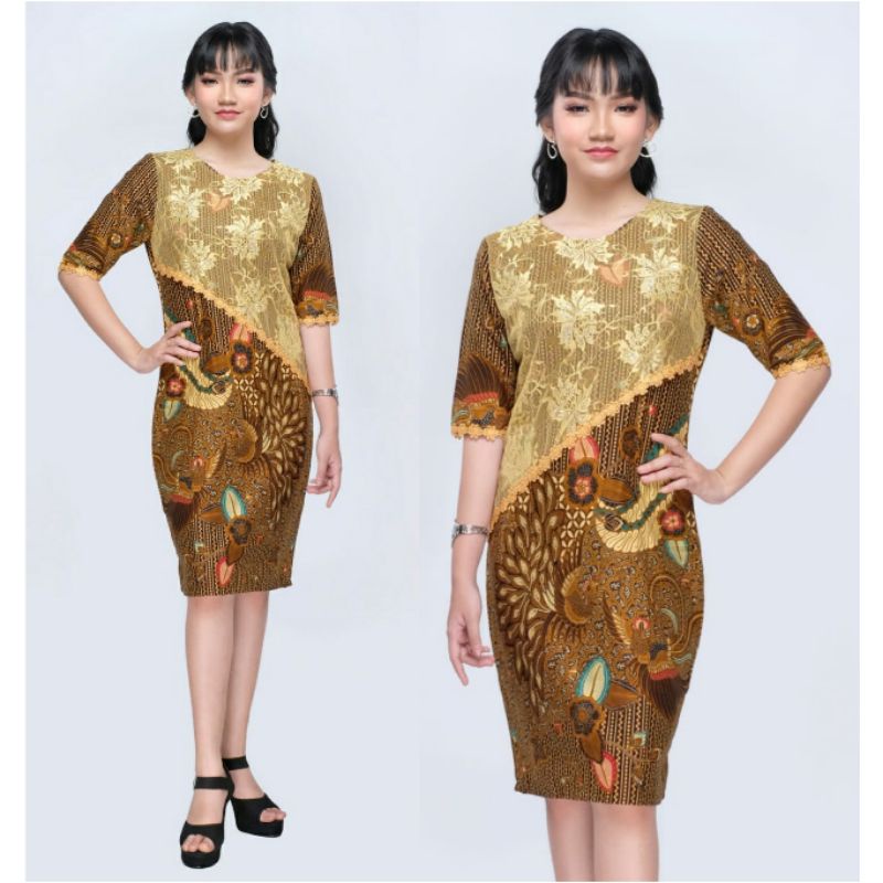 Dress Batik Jumbo Modern 4L-5L Kombinasi Brokat Dress Big Size XXXL DVN