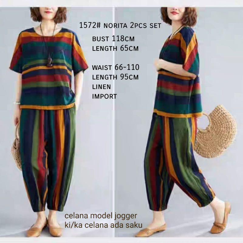 MDLV ~ 1572# Norita 2pcs Setelan Garis Premium Import