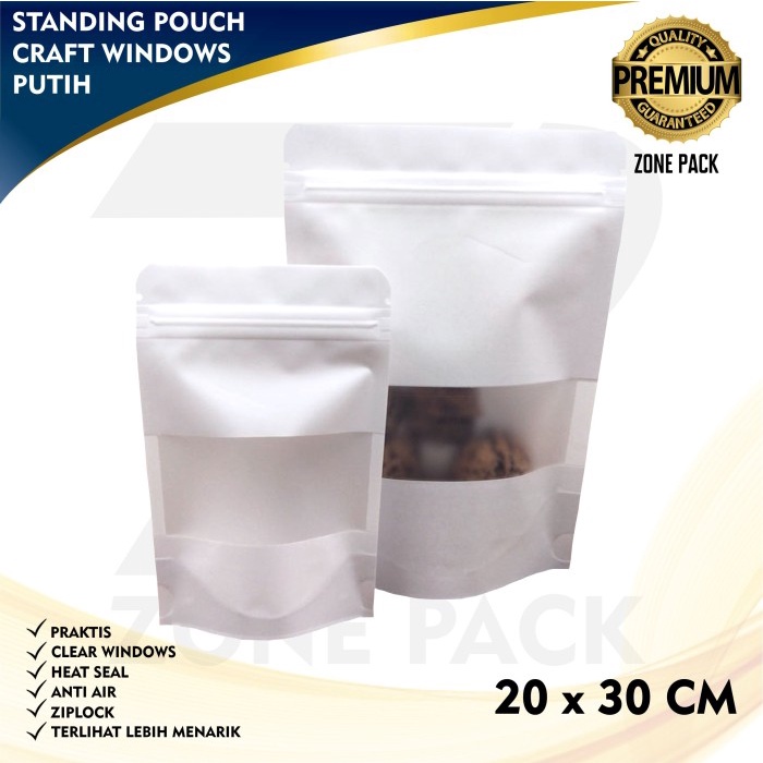 Standing Pouch Craft Windows Warna Putih Ukuran 20x30 cm