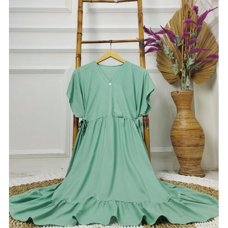 Daster kimono ruffle pendek polos - baju tidur wanita - piyama cewek dewasa - viral - busui friendly