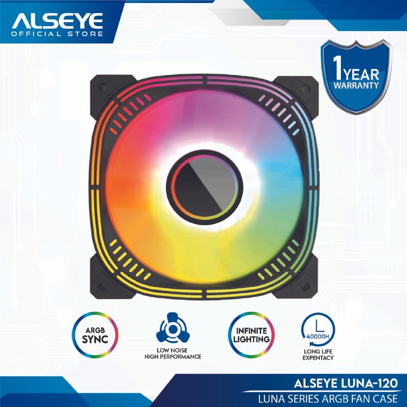 Kipas casing gaming alseye 12cm 1800rpm pwm control Argb luna-120 - Fan case pc komputer 120mm rgb luna120