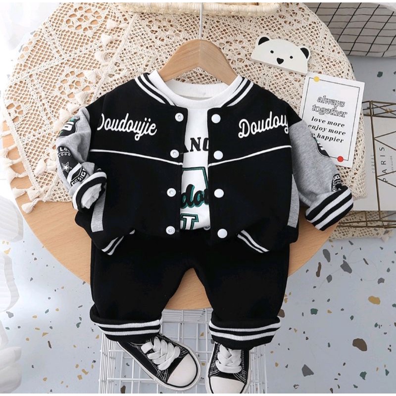 Setelan jaket varsity  3 in 1 anak moitf baseball  usia 1 - 5 tahun jaket anak pakaian anak setelan anak setelan jaket 3 in 1 anak