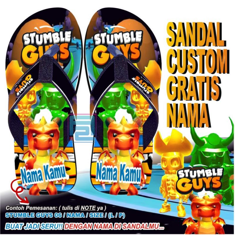 Sandal Custom Karakter  STUMBLE GUYS Nama Free Custom Suka Suka Anak/Dewasa