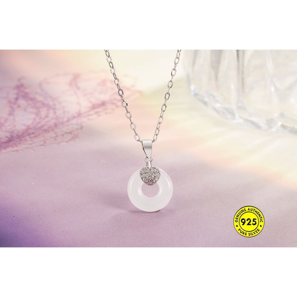 Kalung Rantai Sterling Silver 925 Dengan Liontin Batu Giok Hetian Untuk Wanita U1394