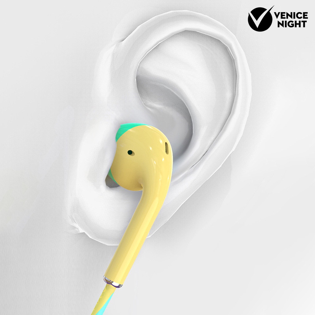 (VNEP) (Berkabel) Earbud Efek Stereo dengan Mikrofon Suara HiFi Telinga Datar Anti-interferensi Pemutar Musik Warna Macaroon 3.5mm In-ear Headphone Aksesori Ponsel