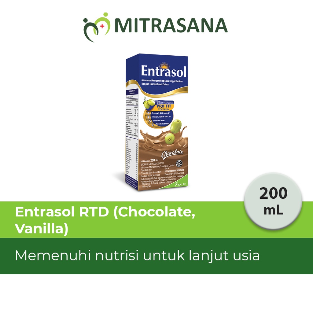 

Entrasol RTD Coklat / Vanilla - 200 Ml - Susu TInggi Kalsium Plus Profit Formula