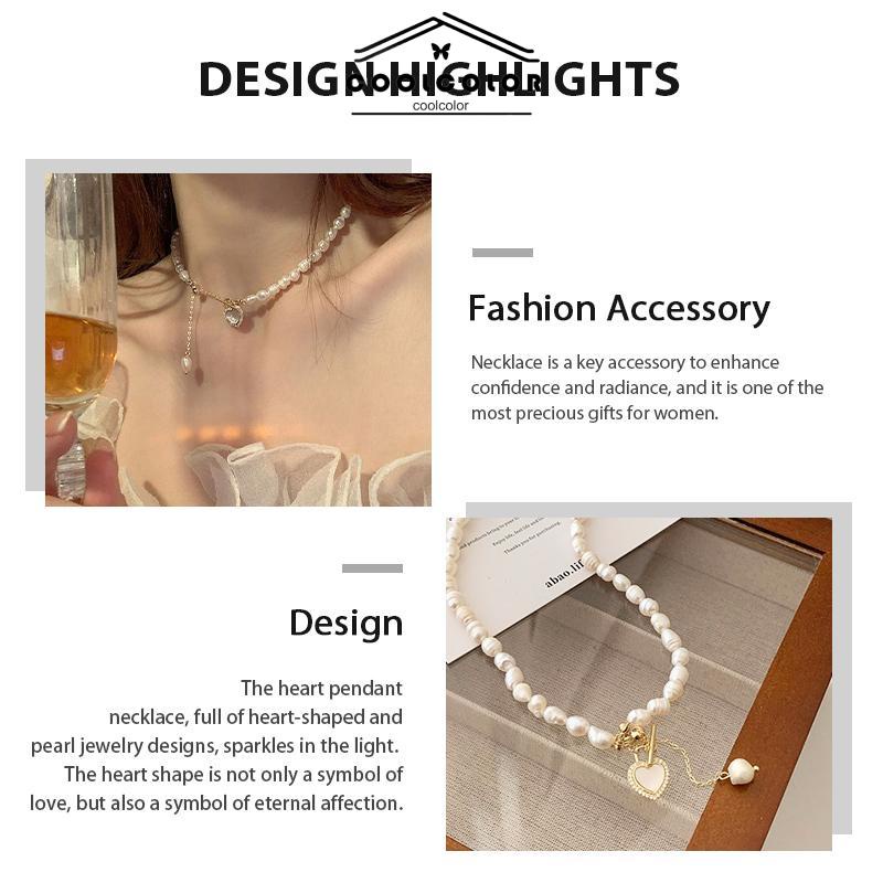 COD❤️Kalung Rantai Klavikula Ganda Liontin Hati Tulip Minyak Mutiara Gaya Korea Elegan Untuk Aksesoris Perhiasan- cl