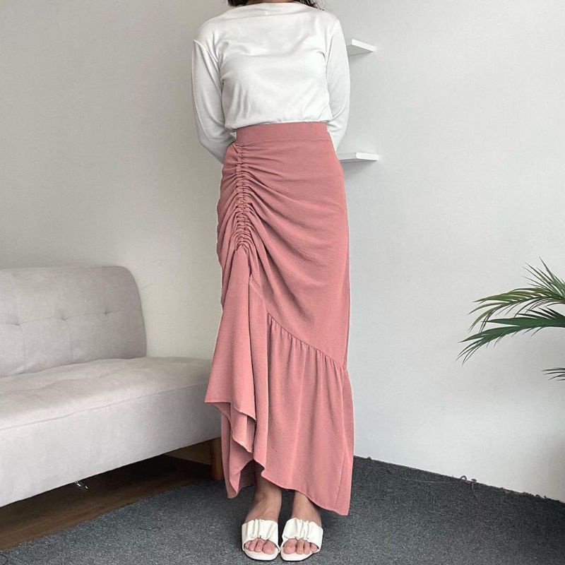 ROK SERUT CASUAL KOREAN LOOK - MIDI MAXY SKIRT - ROK WANITA KOREAN TERBARU