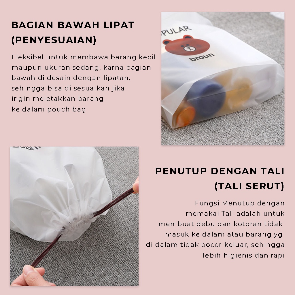 Travel Pouch Serut Organizer Bag Serbaguna Kantong Waterproof Tempat Penyimpanan Kosmetik Sabun Sepatu Sandal Lainnya Tas Make Up Plastik Anti Air Aman Rapi Anti Slip | GROSIRXPRESS