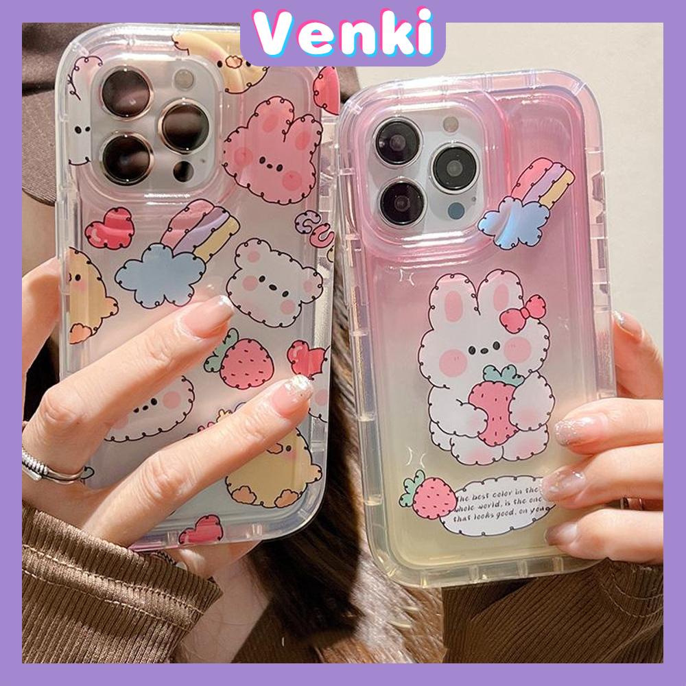 Case For iPhone 14 Pro Max TPU Soft Jelly Airbag Case Clear Gradient Pink Cute Bunny Case Camera Protection Shockproof For iPhone 14 13 12 11 Plus Pro Max 7 Plus X XR