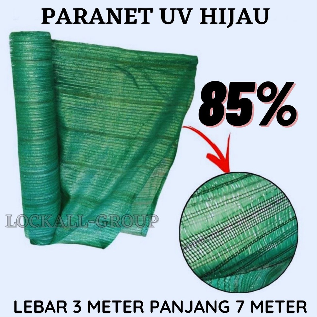 Jaring Paranet Paranit UV Hijau Lebar 3 Meter X Panjang 7 Meter Kerapatan 85% Penahan panas Tanaman