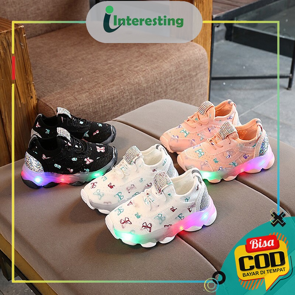 Sepatu Anak Laki Laki - Sepatu Anak Perempuan - Interesting MOTIF Butterfly 012 LED Sepatu Sport Anak Casual Import