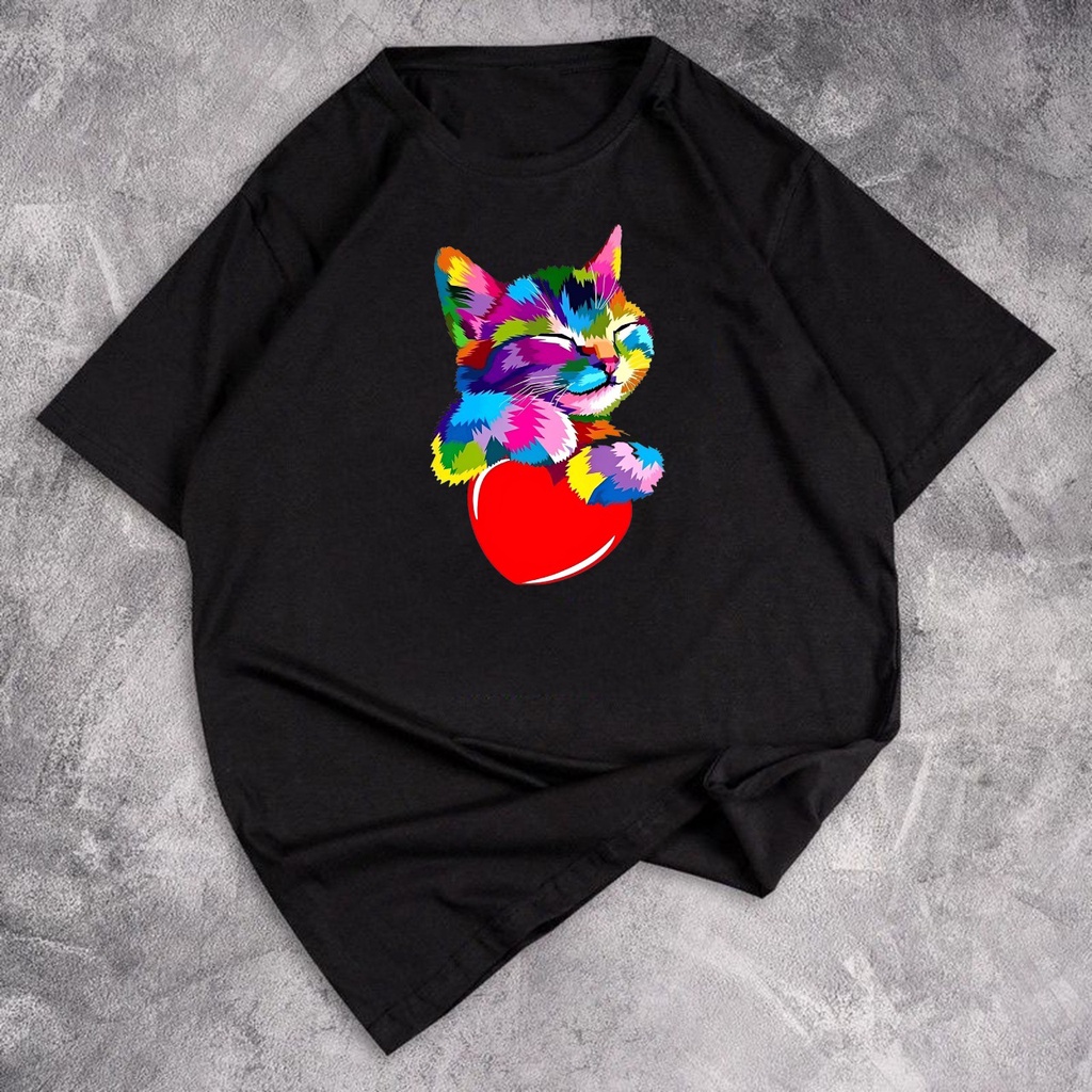 GSC - Baju Kaos Oversize  CAT RAINBOW / Kaos Oversize Bahan Cotton Combed 24S