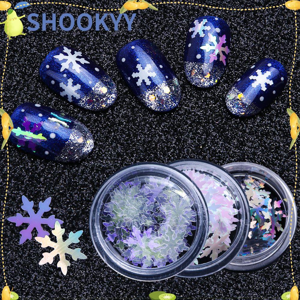 Chooky Stiker Sequin Bentuk Snowflake Natal 3D Warna Campur Untuk Dekorasi Nail Art