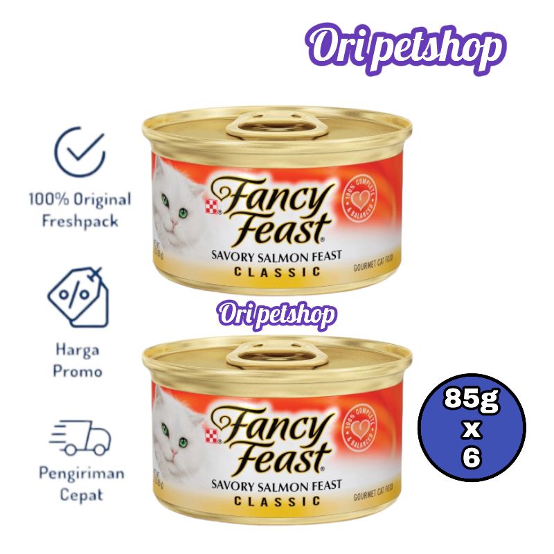 (6 Can) Purina Fancy Feast Kaleng Wet Cat Food 85g - Savory Salmon Feast