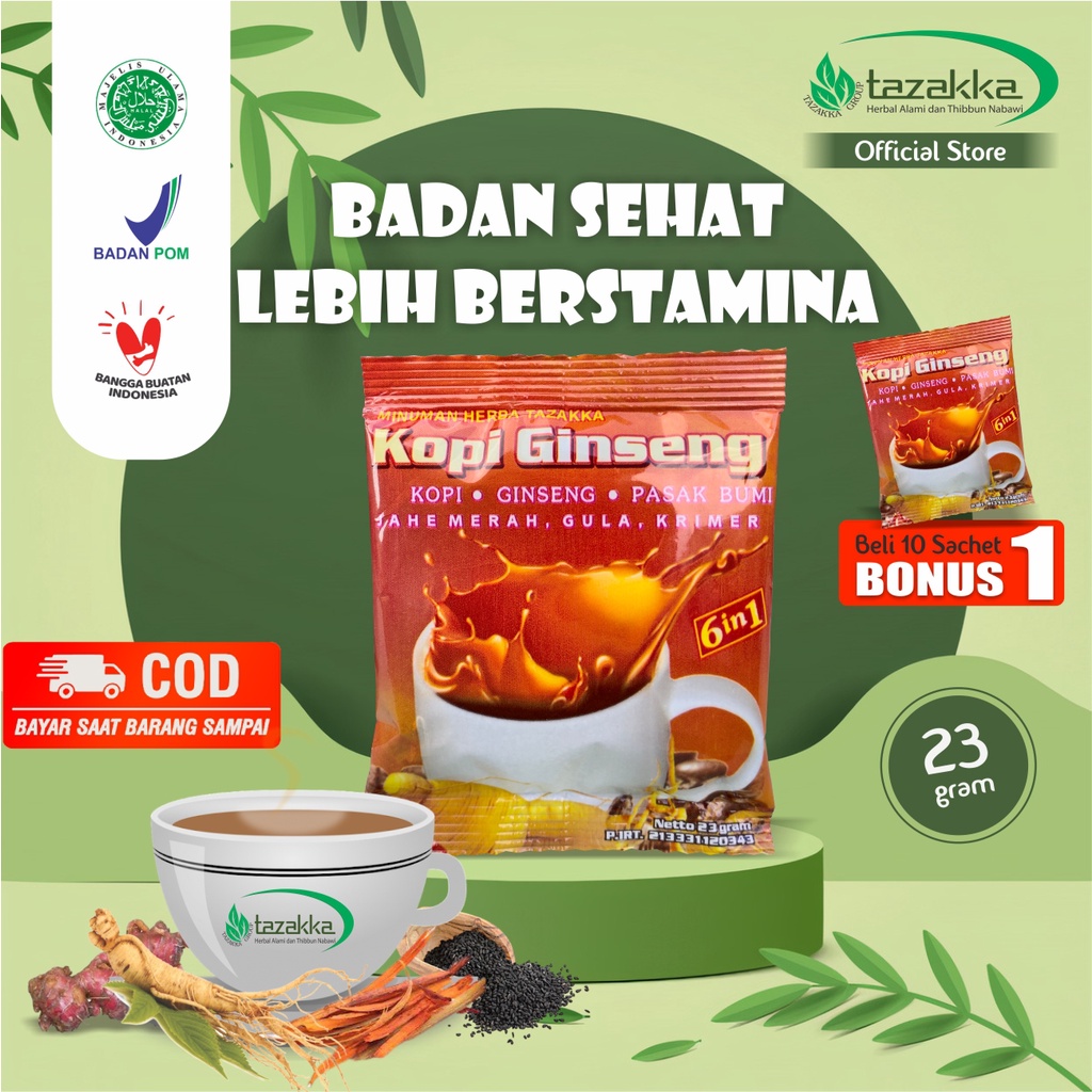 

Kopi Gingseng Stamina Pria Minuman Ginseng Korea Asli Sachet Original Tazakka Halal BPOM Isi 23 gram 6 in 1 Suplemen Herbal Penghangat Badan Vitamin Daya Tahan Tubuh Dewasa Kemasan Renceng