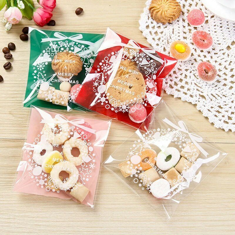 PLASTIK OPP COOKIES NATAL 10x10CM PACKAGING HAMPERS MERRY CHRISTMAS