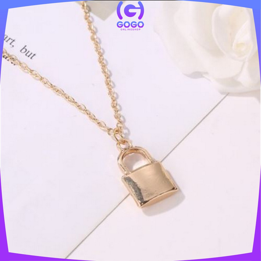 GOGO-K57 K58 Korean Fashion Kalung Gembok Kunci Retro Kalung Rantai Wanita Lapis Emas Liontin Simple / Lock Key Wanita Pria Retro / Kalung Kunci Multi Layer