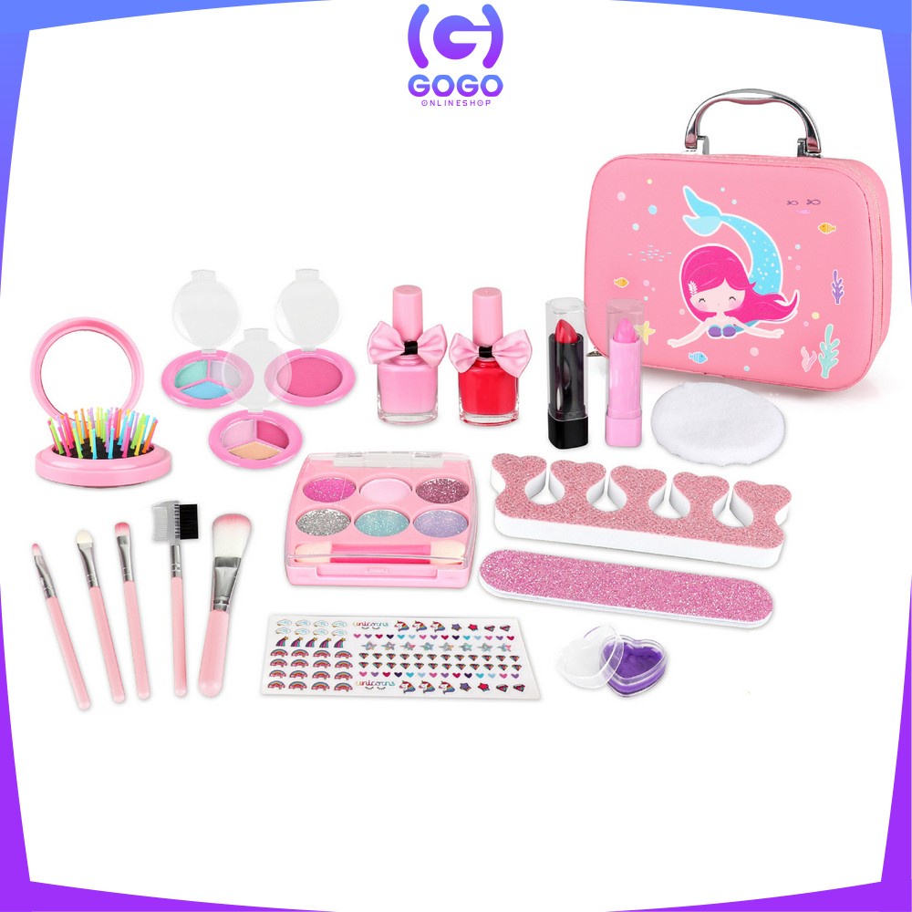 GOGO-M282 Mainan Make Up Anak Perempuan Alat Dandan Pretend Play Makeup Set Kosmetik Anak / Mainan Make Up Koper Tas Mermaid Alat Rias Anak