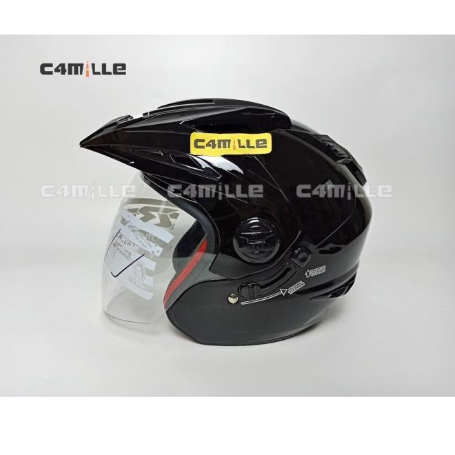 HELM RN DOUBLE VISOR BLACK HALF FACE MODEL GM NEW IMPREZZA
