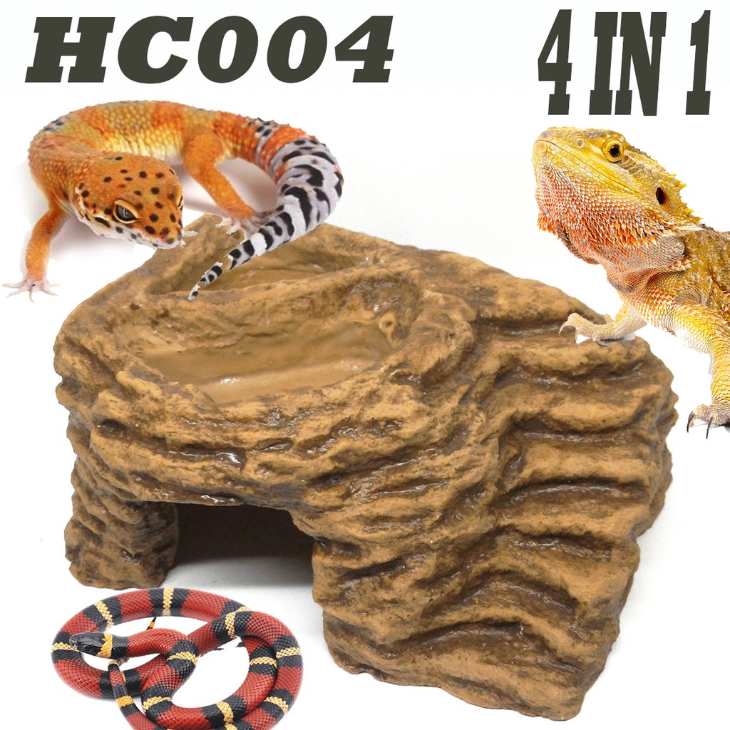4IN1 HIDING CAVE + WATER DISH + BASKING + FEEDING GECKO KADAL ULAR REPTILE KADAL ULAR GECKO TEMPAT B