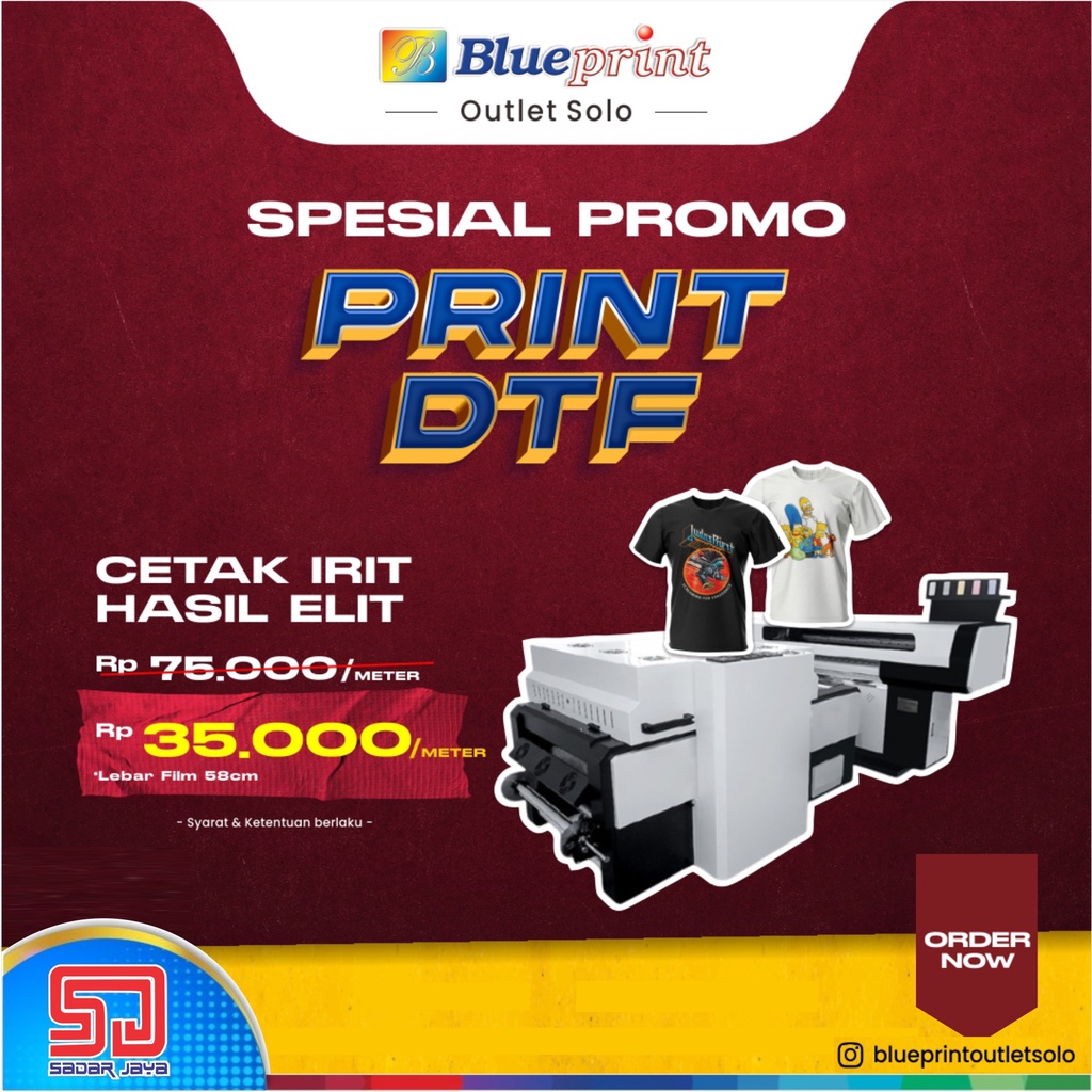 Promo Print Cetak Sablon DTF Rubber + Kaos Cotton Combed 30s Katun 100%