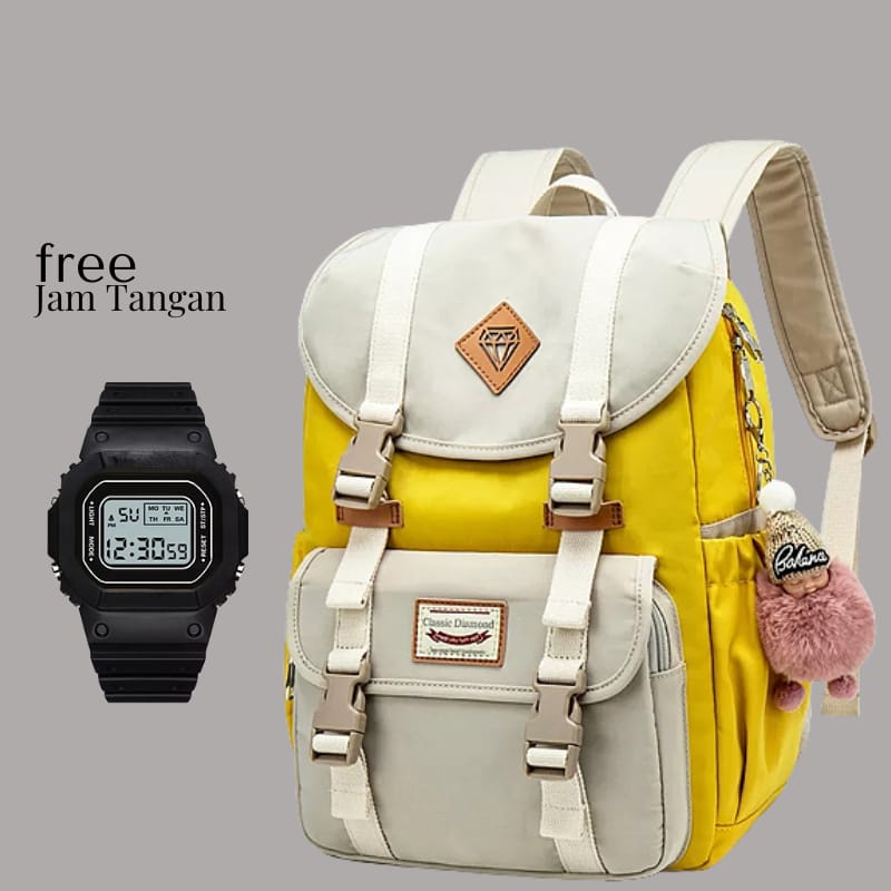 10.10DISTRO Klub New Arrival - Tas Sekolah IAC Backpack Up to - Tas Pria Tas Wanita Daypack SD SMP SMA /Ransel Double Decker-Kantong Anak-Tas Sekolah Anak Perempuan-Tas Korean Style Wanita-Tas Sekolah Remaja -Tas Ransel  COD-Kuning Fre jam tngan