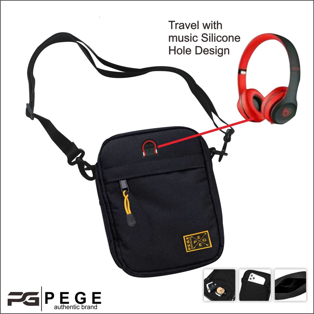 Tas Selempang Bahu PEGE Mensa Slingbag Pria Polos Hitam - PG 8937