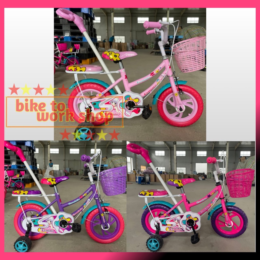 SEPEDA MINI ERMINIO 12 BAN BUSA STIR ANAK PEREMPUAN DORONGAN BONCENGAN KERANJANG