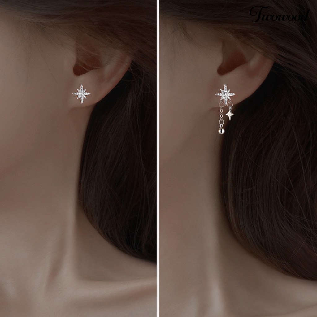 1 Pc Anting Stud Berlian Imitasi Bentuk Bintang Bulat Gaya Korea Untuk Wanita