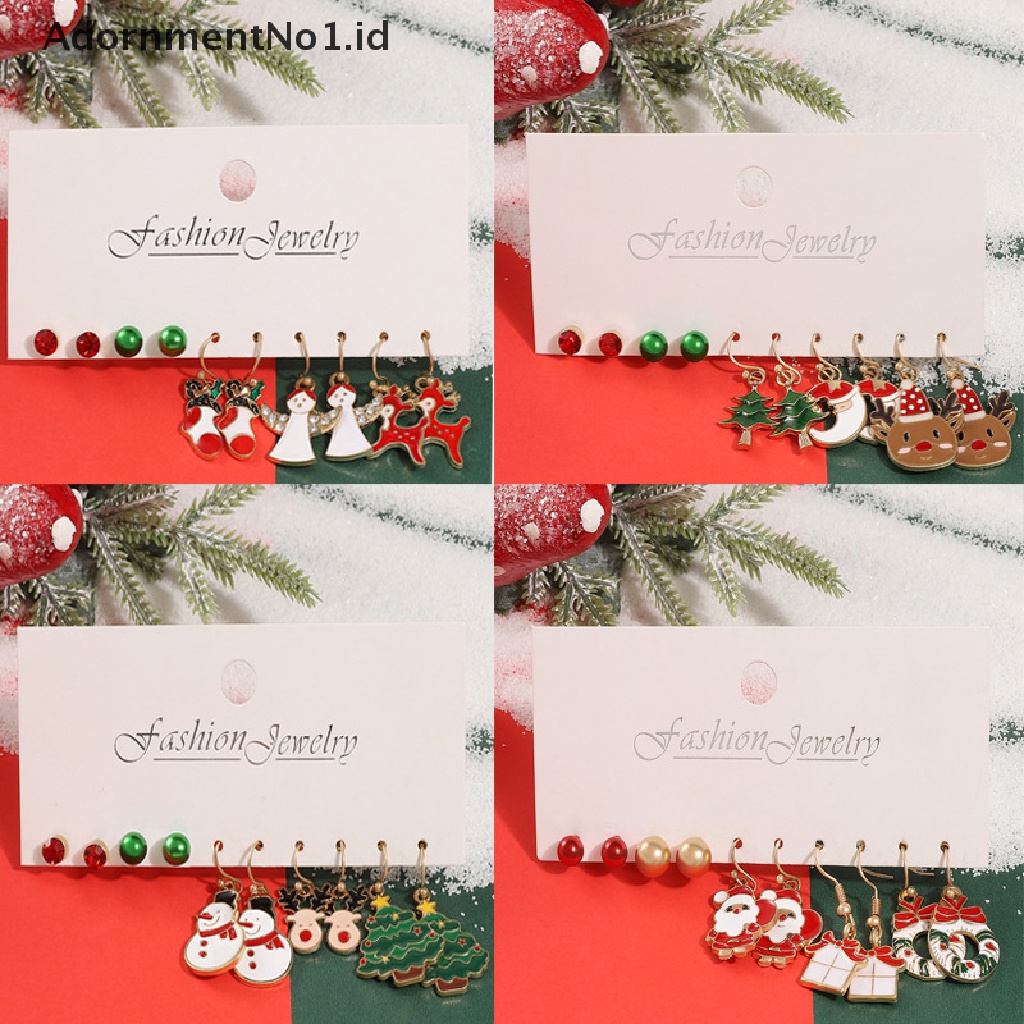 5 Pasang Anting Stud Desain Pohon Natal Rusa Snowman Santa Claus No1 Untuk Aksesoris Pesta