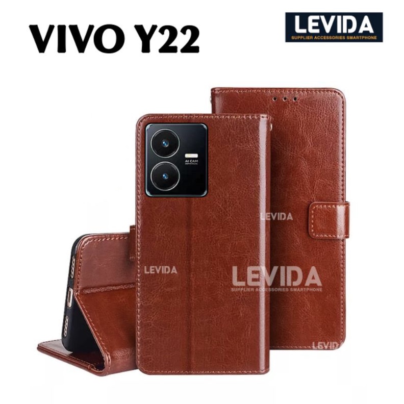 Leather Flip Case Vivo Y22 Vivo Y02 Vivo Y02T Vivo Y16 Case Sarung Kulit Case Flip Leather case prem