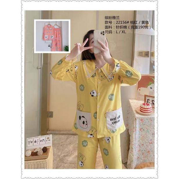 C15L Baju tidur import setelan pp/Piyama wanita lengan panjang celana panjang/fashion wanita import