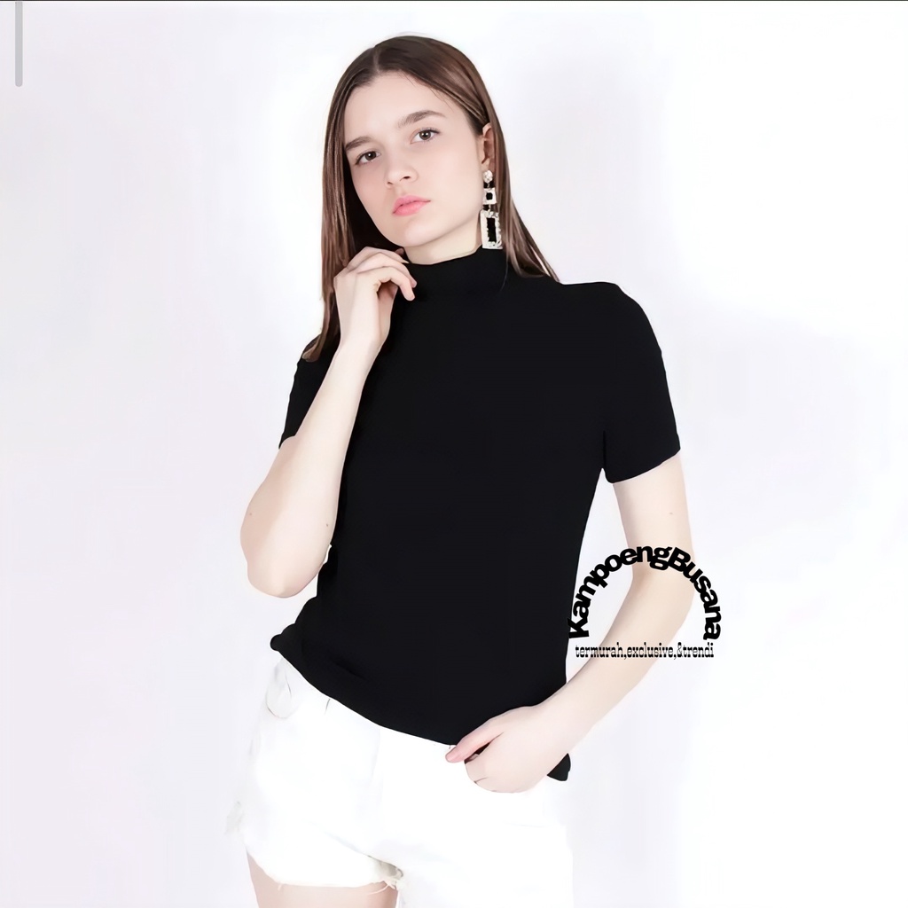 Inner Turtleneck Polos Lengan Pendek Wanita Bahan Spandek Rayon Premium