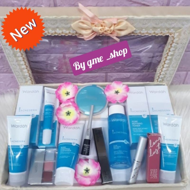Paket Hantaran Seserahan Lamaran Pernikahan Nikah Wardah Acnederm 9 Series Free Box