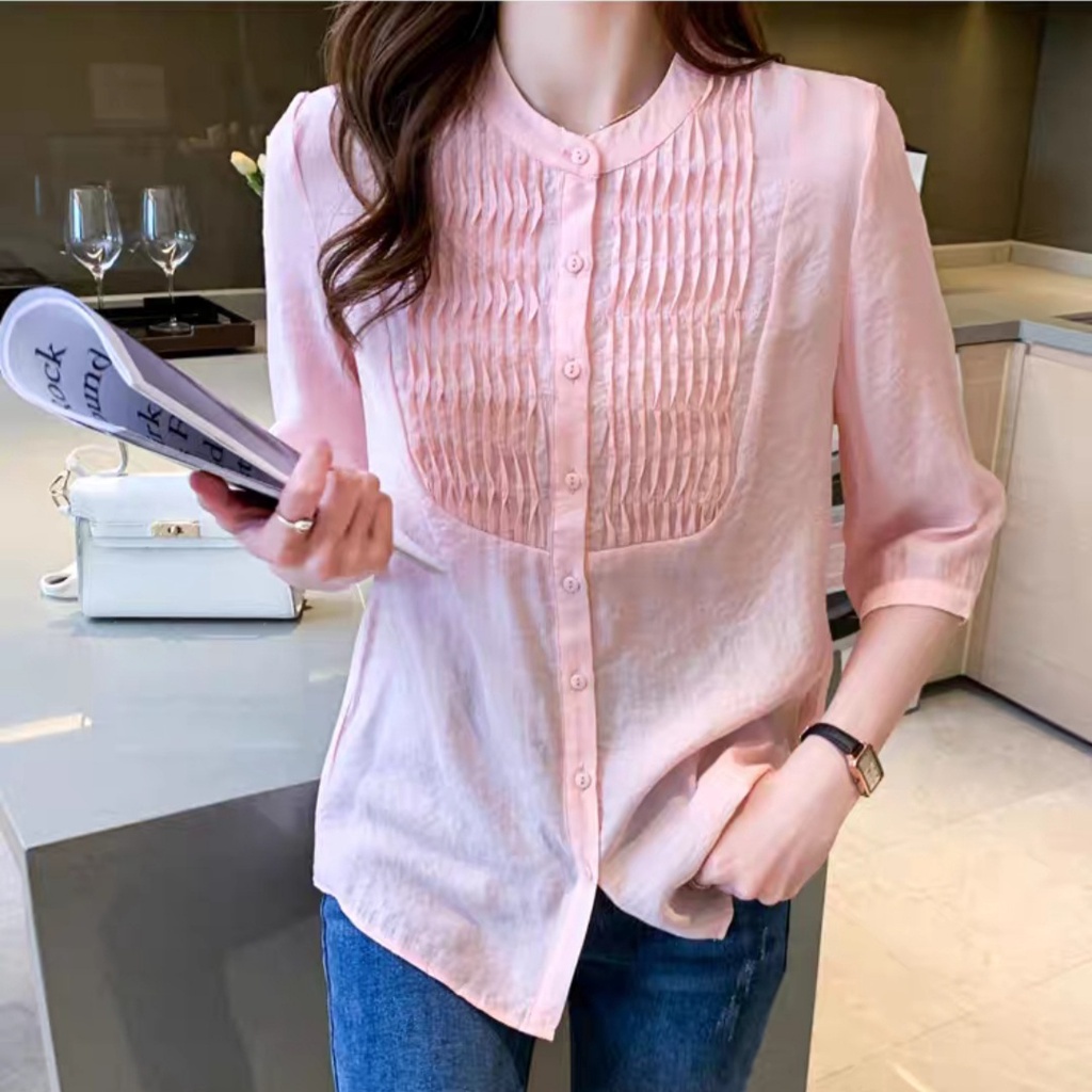 YR 3M 5292 DORRISA PLEATED BUST TOP PREMIUM BLOUSE FASHION IMPORT THREE M TM