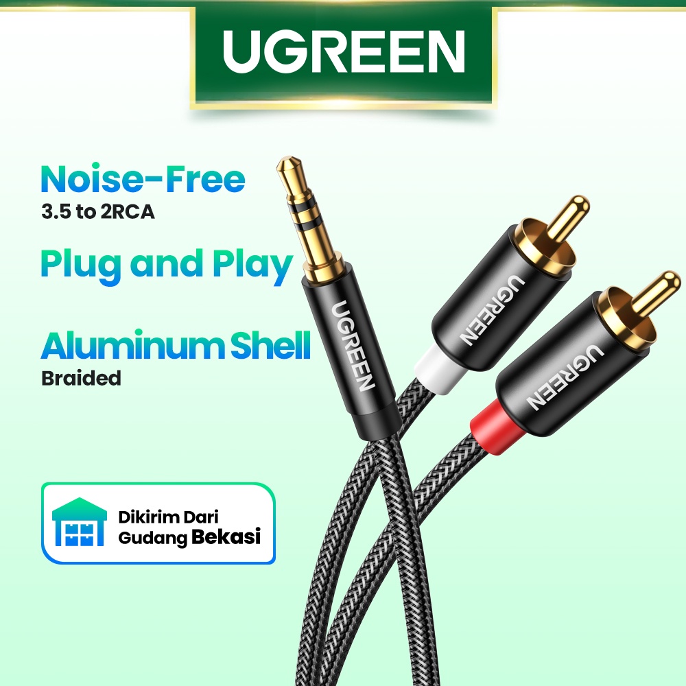 【Stok Produk di Indonesia】Ugreen Kabel Adapter Splitter Y Audio Stereo 3.5mm Ke 2 Rca Bahan Nilon Untuk Smartphone / Speaker / Tablet / HDTV / MP3 Player