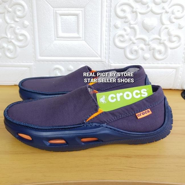 Sepatu Crocs Pria Original Tideline Kanvas Sport - biru navy, 40