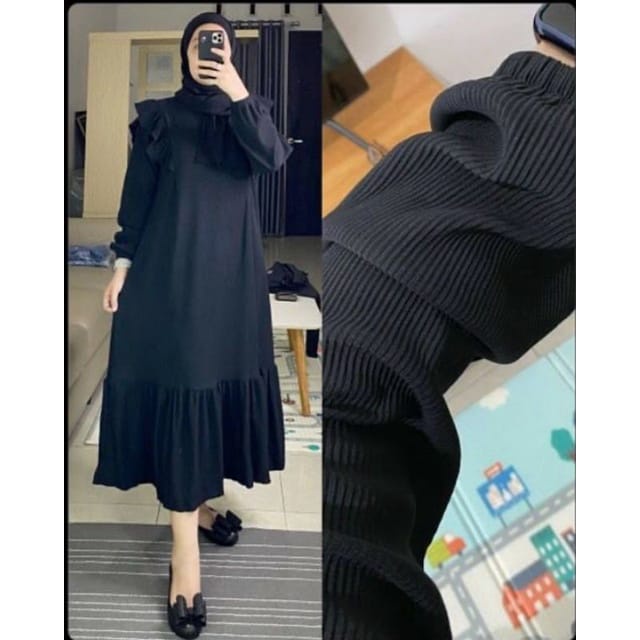 iImira Dress Panjang Gamis Jumbo Ld120 cm Kaos Rib Knit Import High Quality Baju Wanita Kekinian Midi Dress Korea