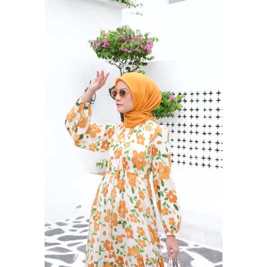 Ounadoutfit HANNA DRESS wanita premium | dress wanita motif bunga | homedress rayon busui | dress muslimah | dress motif rayon