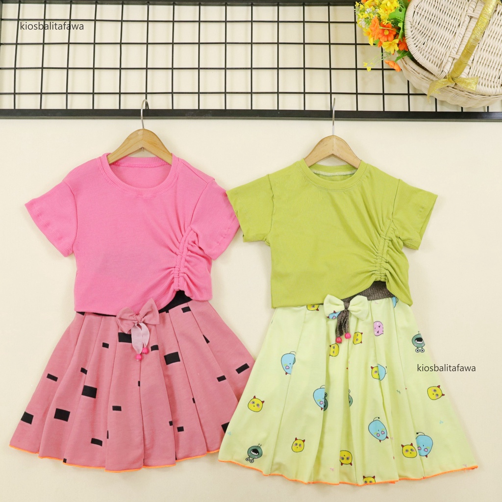 Setelan Mixed Bianca uk 2-5 Tahun / Set Kaos Knit Polos Anak Perempuan Baju Serut Rok Balita 2-5 Years Murah Babycinnamon