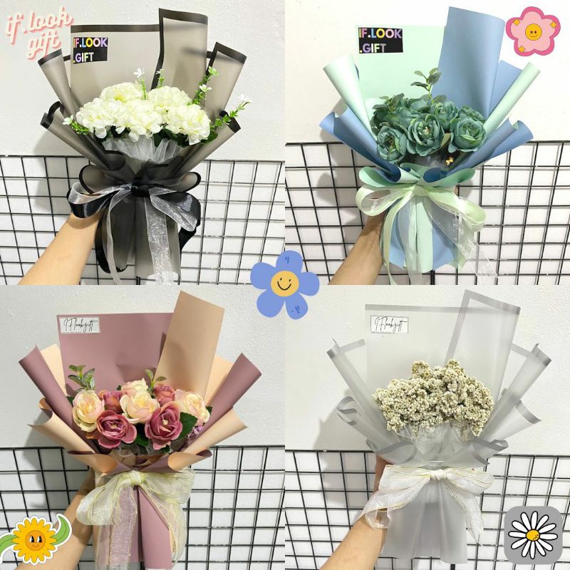 [GRATIS ONGKIR] Buket Bunga edelweis - Artificial | Buket Bunga Murah Premium  | IF.LOOK